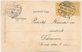 1901 Szatmárnémeti, Szatmár, Satu Mare; látkép, zsinagóga. Reizer János kiadása. Szecessziós lóherés...