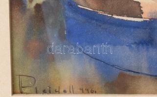 Pleidell János (1915-2007): Tyúkok. Akvarell, tus, papír, jbk.: Pleidell 946. 44x27 cm, keretben, üv...