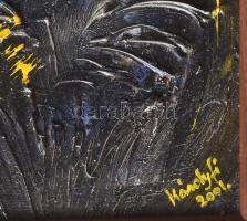 Károlyfi Zsófia: Macskanők. Akril, farost, jjl.: Károlyfi 2001. 50x40 cm, keretben, jó állapotú