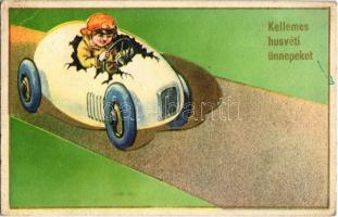 1943 Kellemes húsvéti ünnepeket! Tojás autó / Easter greeting, egg automobile. Cecami n. 7186. (EB)