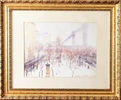 Diósy Antal (1895-1977):Erzsébet híd. Akvarell, papír, jjl.: Diósy Antal - Rakpart. 27,5x36,5 cm, ke...