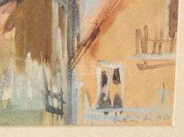 Óvári László (1926 - 1988): Városkép. Akvarell, papír, jjl.: Óvári L. 27,5x39 cm, keretben, üvegezet...