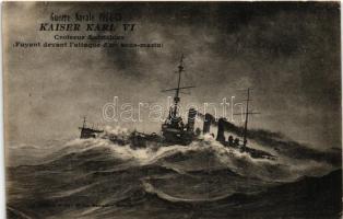 Guerre Navale 1914-15 Croiseur Autrichien Fuyant devant l&#039;attaque d&#039;un sous-marin / SMS Kaiser Karl VI. az Osztrák-Magyar Haditengerészet VI. Károly-osztályú páncélos cirkálója / WWI Austro-Hungarian Navy SMS Kaiser Karl VI armored cruiser (fl)