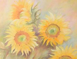 Károly Éva: Napraforgós csendélet. Olaj, vászon, jjl.: Károly É. 70x50 cm, keretben, jó állapotú