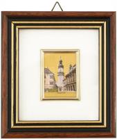 Sopron 23 karátos arany fóliás mini kép üvegezett keretben Keret méret 10x10 cm