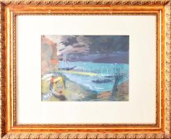 Bényi László (1909-2004): Tenger hajóval. Vegyes technika, papír, jjl: Bényi László. 23,5x30,5 cm, k...