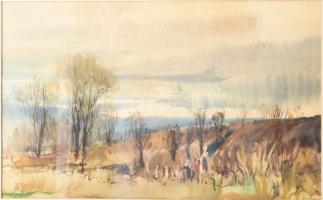 Szalóky Sándor (1921-1978): Őszi táj. Akvarell, papír, jjl.: Szalóky S. -1959. 29x46,5 cm, keretben,...