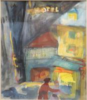 Bényi László (1909-2004): Motel, Párizs. Tempera, papír, jbl: Paris Bényi 56. 29,5x24,5 cm, keretben, üvegezett, jó állapotú.