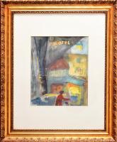 Bényi László (1909-2004): Motel, Párizs. Tempera, papír, jbl: Paris Bényi 56. 29,5x24,5 cm, keretben...