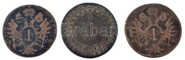 1800S 1kr Cu "I. Ferenc" + 1800? 1kr Cu "I. Ferenc" + 1812B 1kr Cu "I. Fere...