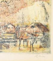 Ősz Dénes (1915 - 1980): Téli délután. Színezett rézkarc, papír, jjl.: Ősz Dénes. 29x36,5 cm, keretb...