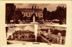 Tornalja, Tornallya, Safárikovo, Tornala; Országzászló, Posta, Fő utca. Poraczky László kiadása / Hungarian flag, post office, main street