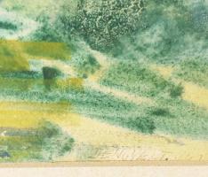 Dengyel Tibor (1913- ?): Hegyi legelő. Vegyes technika, papír, jjl.: Dengyel T. 943. 22x33,5 cm, ker...