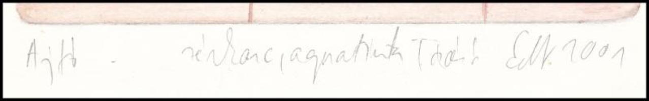 Tóásó Edit (-): Ajtó, 2001. Rézkarc, aquatinta, papír, jelzett, 19x14 cm