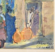 Bényi László (1909-2004): Piaci jelenet. Vegyes technika, papír, jjl: Bényi László Csirpán 59. 23x32...
