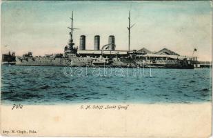 Pola, SMS Sankt Georg osztrák-magyar páncélos cirkáló / K.u.K. Kriegsmarine Panzerkreuzer / Austro-Hungarian Navy, SMS Sankt Georg armored cruiser. Dep. M. Clapis (fl)