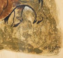 Tahi-Tóth Nándor (1912-1978): Bika. Monotípia, tus, papír, jjl.: Tahi-Tóth 955. 32x44 cm, keretben, ...