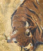 Tahi-Tóth Nándor (1912-1978): Bika. Monotípia, tus, papír, jjl.: Tahi-Tóth 955. 32x44 cm, keretben, ...