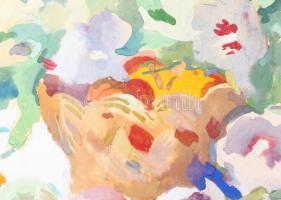 Pituk József (1906-1991): Virágcsendélet almával. Vegyes technika, papír, jjf.: Pituk. 35,5x45,5 cm,...