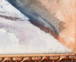 Bér Rudolf (1924-2004): Téli utca. Tempera, papír, jjl.: Bér R. 28x46 cm, keretben, üvegezett, sérül...