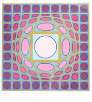 Vasarely Victor (1908-1997): Vega 8. Szitanyomat, papír, jelzett, számozott (47/110). Az 1985-ben a Helikon Kiadónál megjelent mappából. 35×35 cm. Üvegezett fakeretben,