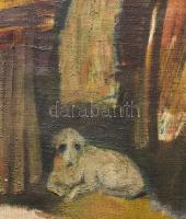 Scholz Erik (1926-1995):Ruhateregetés. Olaj, vászon, jn. Hátoldalán Képcsarnok etikett: nem olvashat...