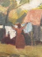 Scholz Erik (1926-1995):Ruhateregetés. Olaj, vászon, jn. Hátoldalán Képcsarnok etikett: nem olvashat...