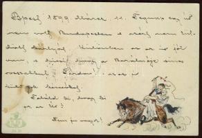 1899 Hungarian folklore, mounted horse-herdsman Emb., 1899 Magyar folklór, csikós Emb.