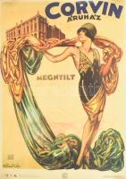 Faragó Géza: Corvin Áruház megnyílt, 1926. Art deco plakát reprintje, Bp., Országos Széchényi Könyvtár - Magyar Nemzeti Galéria, feltekerve, 68x48 cm
