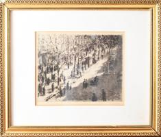  Kórusz József (1927 - 2010): Korzó. Rézkarc, papír, jjl.: Kórusz 1958. 29x36 cm, keretben, üvegezet...