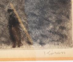  Kórusz József (1927 - 2010): Korzó. Rézkarc, papír, jjl.: Kórusz 1958. 29x36 cm, keretben, üvegezet...