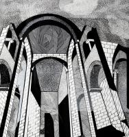 Vásárhelyi Antal (1950-): Boltívek II. Filc, akril, tus, papír, jjf.: Antal Vásárhelyi 1993. 50x40 c...