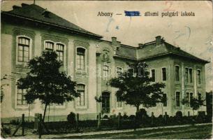 Abony, M. kir. állami polgári iskola. Kássa Gyula kiadása (ázott sarok / wet corner)