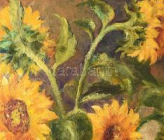 H. Molnár Magda (1935-): Napraforgó zöld korsóban. Olaj, farost, jjl.: H. Molnár Magda. 53x49 cm, ke...