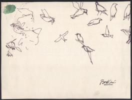 Bod László (1920-2001): Kápolnásnyéki részlet, 1980. Tus, toll, akvarell, papír. 17x24 cm. Hátoldalá...