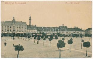 Szatmárnémeti, Szatmár, Satu Mare; Deák tér, üzletek. Hollósi felvétele Cs. B. Sz. (W.L.?) / square, shop (EB)