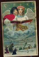 Christmas angels litho silk card Emb. (EK)