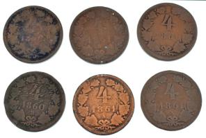 1860B 4kr Cu + 1861B 4kr Cu + 1864B 4kr Cu + Ausztria 1861A 4kr Cu (3x) T:F,VG