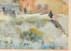 Szalóky Sándor (1921-1978): Falusi utca. akvarell, papír, jjl: Szalóky S 1958. 29x45 cm, keretben, j...