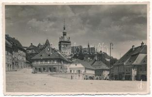 1939 Segesvár, Schässburg, Sighisoara; Városház torony, tér, parfüméria, Hans Roth üzlete / stown hall tower, square, shops, Foto original Fotofilm, photo