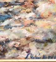 H. Molnár Magda (1935-): A kis öböl. olaj, kasírozott karton, jjl: H. Molnár Magda. 50x35 cm, keretb...