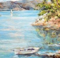 H. Molnár Magda (1935-): A kis öböl. olaj, kasírozott karton, jjl: H. Molnár Magda. 50x35 cm, keretb...