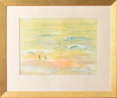 Bényi László (1909-2004): Tenger. vegyes technika, papír, jjl: Bényi L. 25,5x36,5 cm, keretben, üveg...