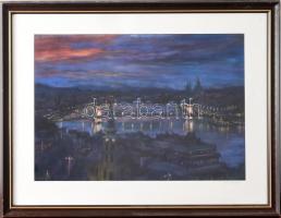 H. Molnár Magda (1935-): Esti Budapest. pasztell, velúrpapír, jjl: H. Molnár Magda jbl: Budapest. 34...