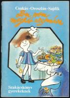 Csukás-Oroszlán-Sajdik: Pom pom meghív uzsonnára. Szakácskönyv gyerekeknek. 1986, Pannónia Filmstúdió. Kiadói papírkötés, néhol ceruzás jelölésekkel.