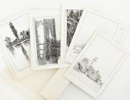 Tájak, tanyák, tornyok. Vajnai János rajzai. 25 db fekete-fehér reprodukció, képeslap formátumban. K...