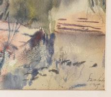 Szalóky Sándor (1921-1978): Mediterrán öböl. Akvarell, papír, jjl: Szalóky 1959. 27x42,5 cm, keretbe...