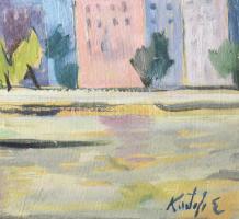Kristófi Enikő (1960-): Budai part. Olaj, karton, jjl: Kristófi E. 36x50 cm, keretben, jó állapotban