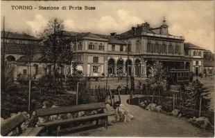 1912 Torino, Turin; Stazione di Porta Susa / railway station, tram