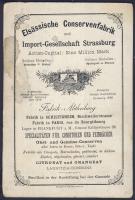 cca 1900 Strassburg fotó Elzász konzevgyár reklámmal / Strassburg photo with Elsace-Tin-factory comm...